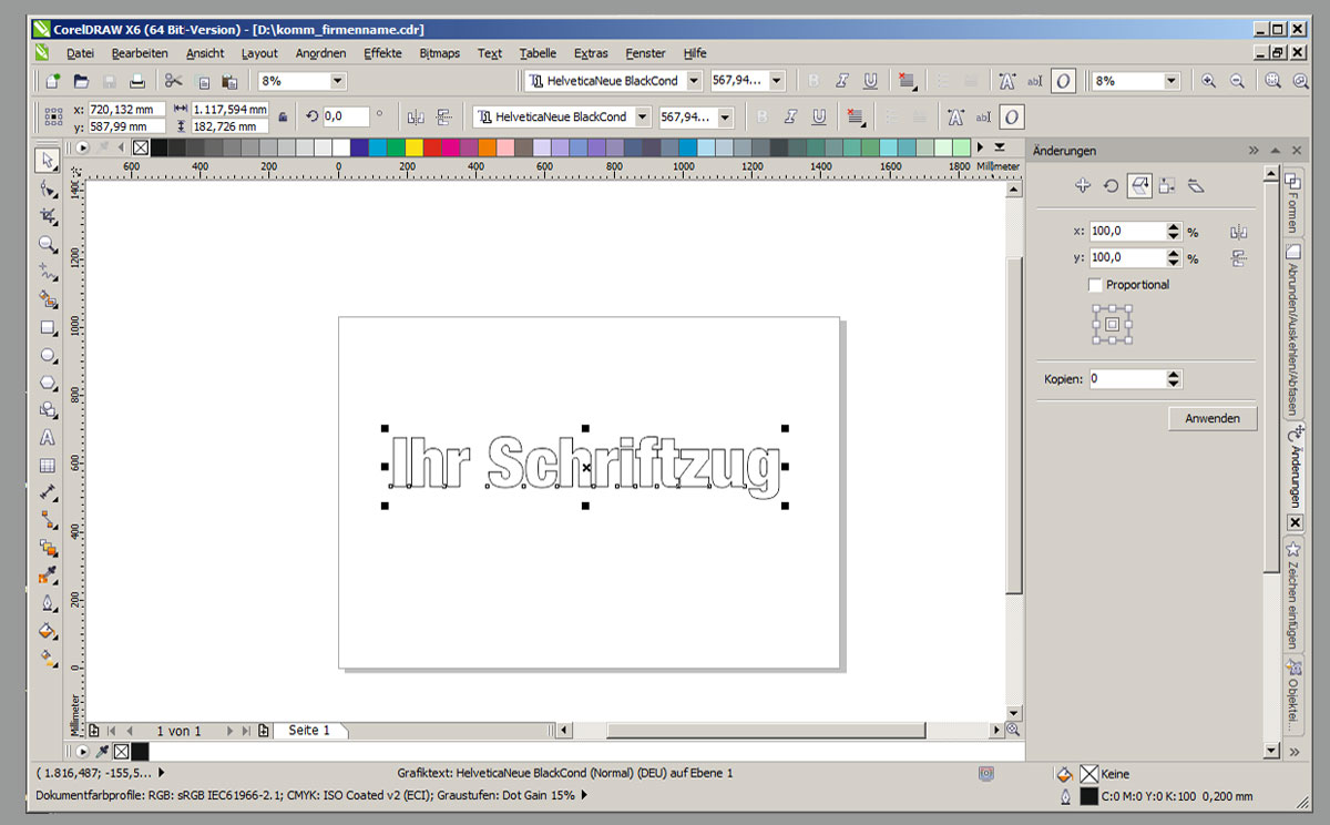 Ansicht Dateianlage in Corel Draw X6.