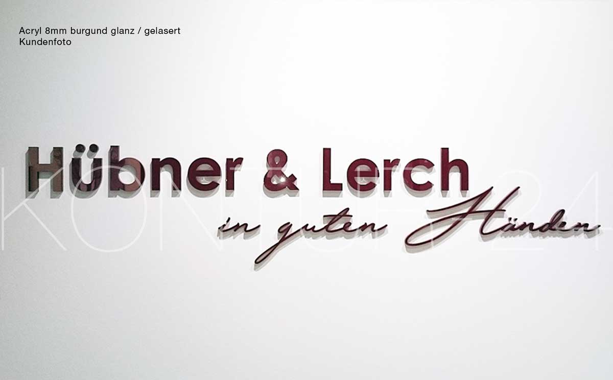 3D Acrylbuchstaben 8mm burgund - Befestigung direkt ohne Wandabstand