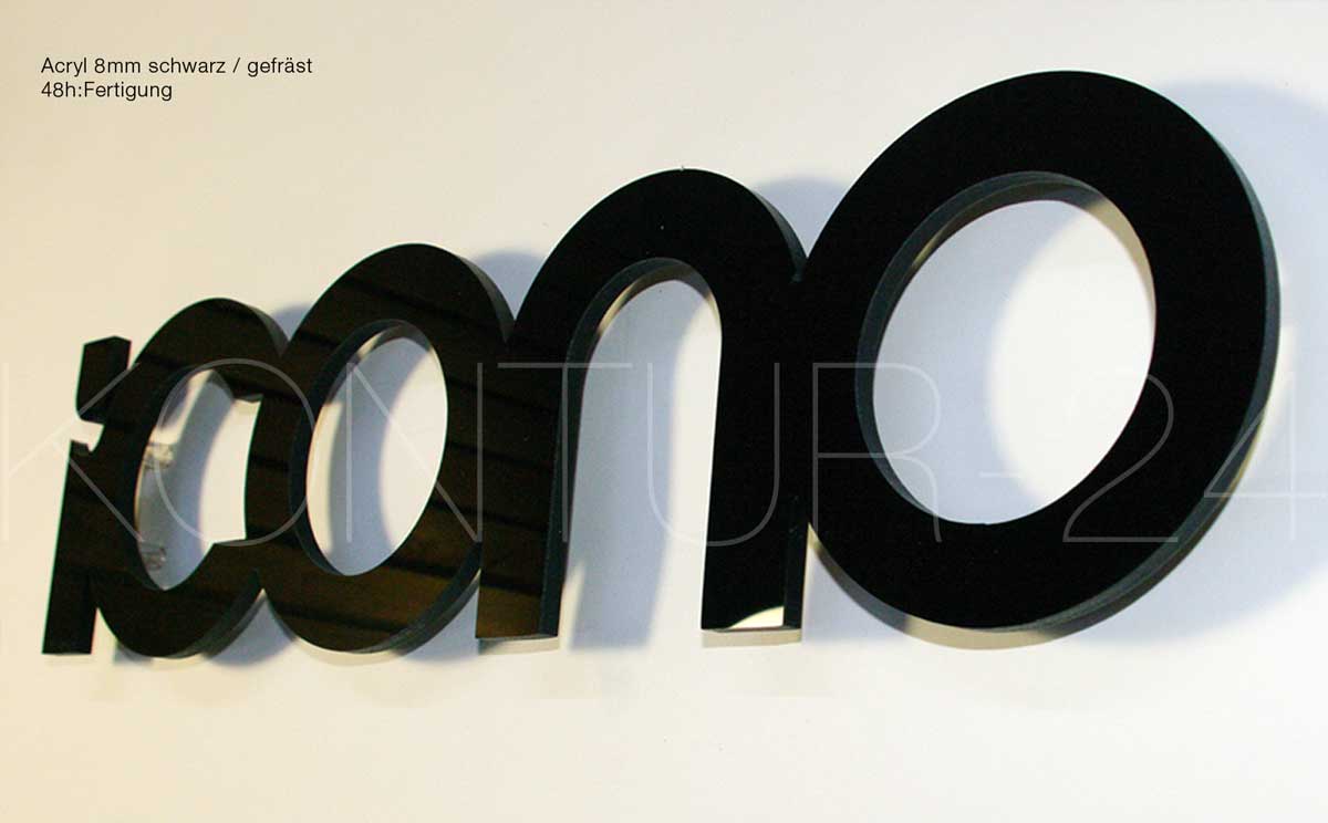 3D Acrylbuchstaben 8mm durchgefärbt schwarz glanz / gefräst in 48h:Fertigung