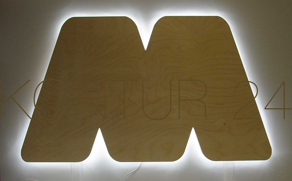 3D Holzbuchstaben Birke-Multiplex in 19mm Materialstärke - hier mit LED's