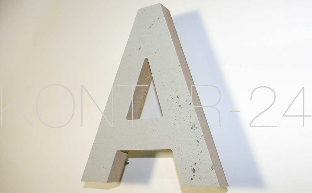 3D Holzbuchstaben MDF-Verbund in 20mm Materialstärke in Betonoptik