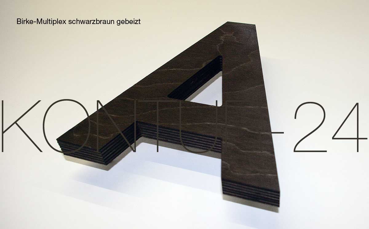 3D Holzbuchstaben Birke-Multiplex in 19mm - schwarz-braun gebeizt
