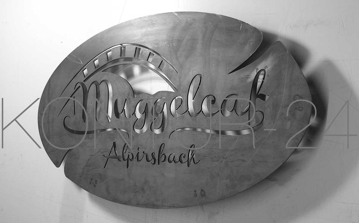 3D Metallbuchstaben Edelrost Corten-Buchstaben Logo 5mm / ovales Schild negativ gefertigt