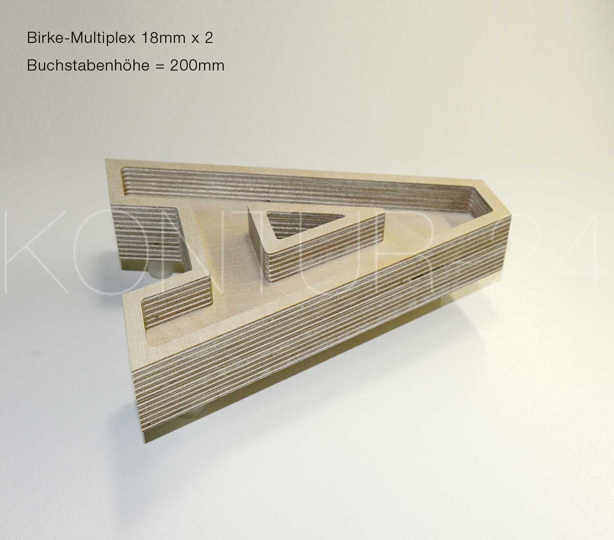 Musterbuchstabe:A / Birke-Multiplex mit Tasche für Moos / LED-Rückleuchter