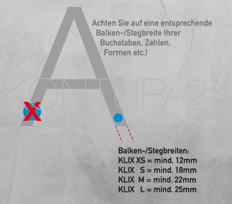 Befestigung Buchstaben Zahlen Logo Abstandshalter KLIX L weiß / D=23mm, Wa=28mm - Bild 2