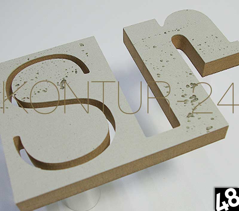 3D Betonbuchstaben MDF-Verbund 20mm Beton glatt