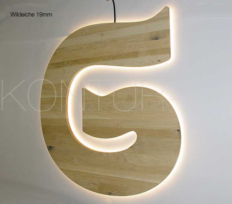 Leuchtbuchstaben Holz Wildeiche 1-Schicht 19mm / LED-Rückleuchter - Bild 6