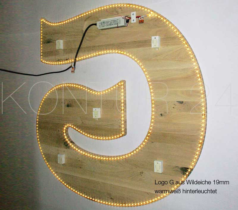 Leuchtbuchstaben Holz Wildeiche 1-Schicht 19mm / LED-Rückleuchter - Bild 7