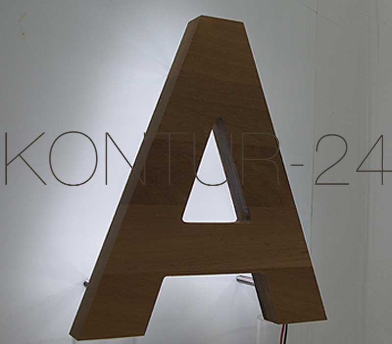 Leuchtbuchstaben Holz Nußbaum 1-Schicht 19mm / LED-Rückleuchter - Bild 2