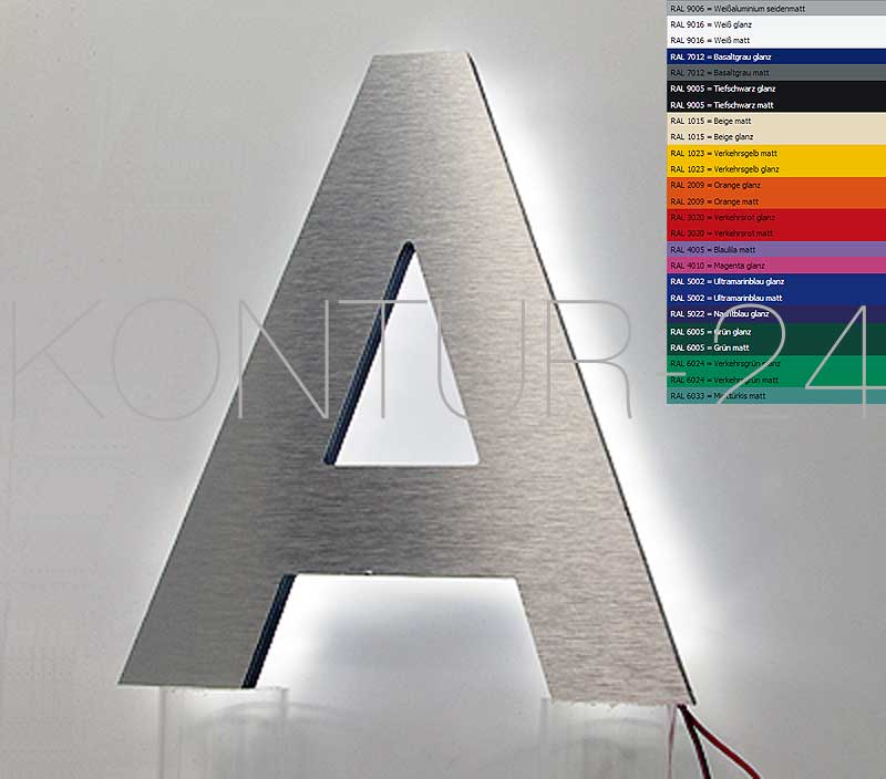 Leuchtbuchstaben Kombination Alu-Verbund 3mm & Acryl 8mm / LED-Rückleuchter