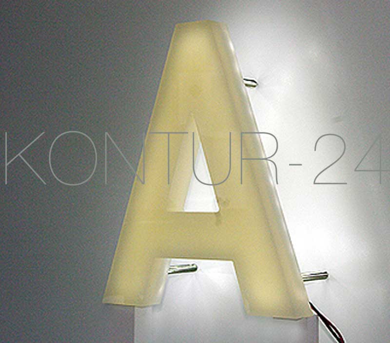 Musterbuchstabe:A / Acryl 18mm transluzent / LED-Vollleuchter