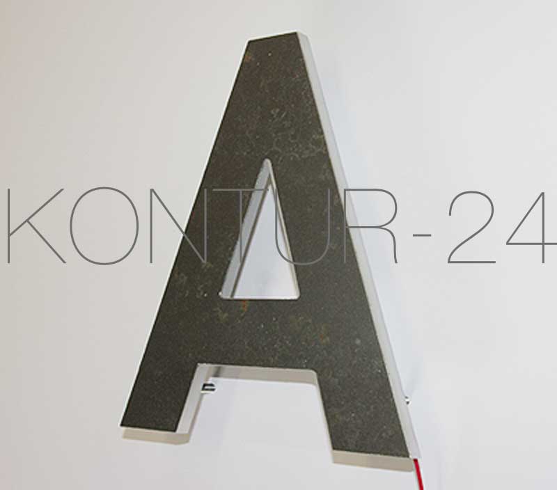Leuchtbuchstaben Kombination Corten & Acryl 8mm / LED-Rückleuchter