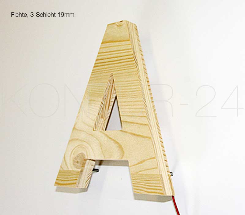 Leuchtbuchstaben Holz Fichte 3-Schicht 19mm / LED-Rückleuchter
