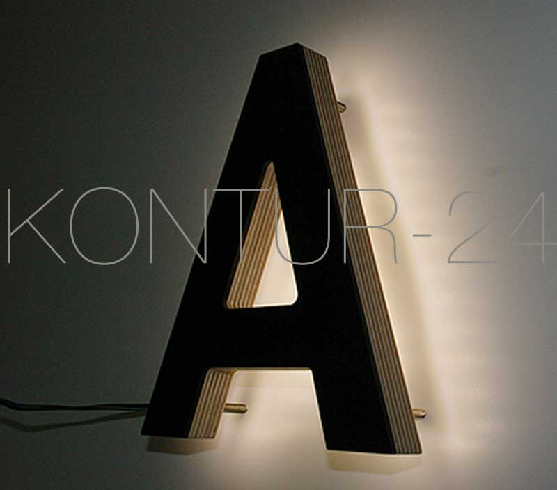 Leuchtbuchstaben Kombination Acryl 3mm & Holz / LED-Rückleuchter