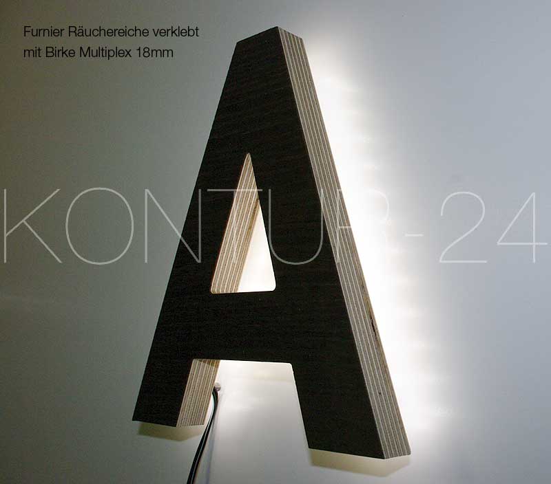 Leuchtbuchstaben Holz Echtholzfurnier & Holz / gefräst / LED-Rückleuchter - Bild 1