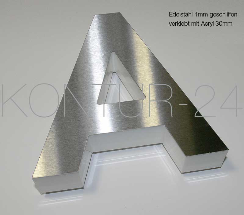 Leuchtbuchstaben Kombination Edelstahl & Acryl 30mm / LED-Rückleuchter - Bild 1