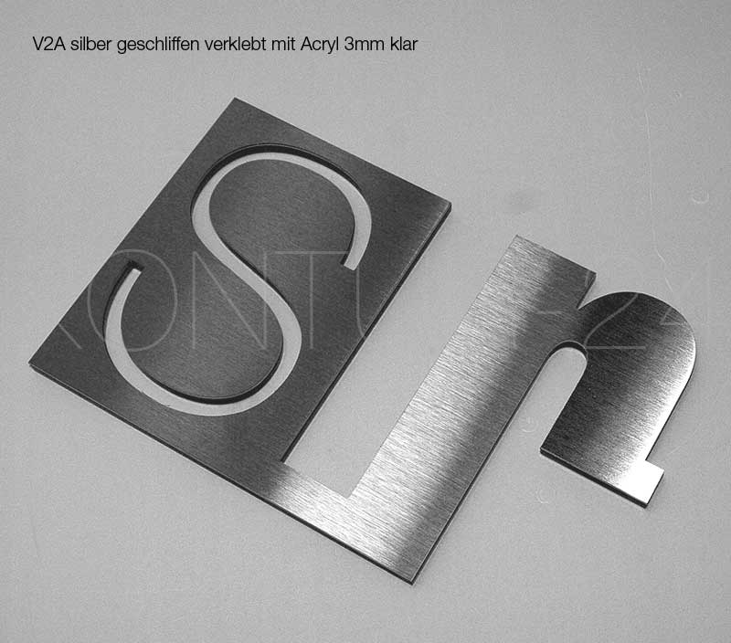 Musterbuchstabe:Sr / V2A & Acryl 3mm klar / 150x90mm