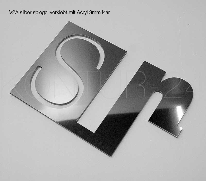 Kombination Musterbuchstabe:Sr / V2A & Acryl 3mm klar / 150x90mm - Bild 2