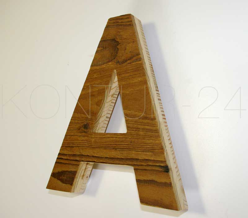 Musterbuchstabe Holz Rückleuchter Musterbuchstabe:A / Altholz sonnig 3-Schicht 22mm / LED-Rückleuchter