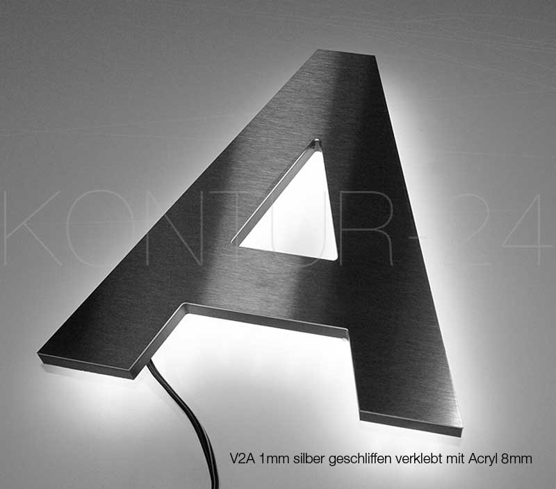 Leuchtbuchstaben Kombination Edelstahl & Acryl 8mm / LED-Rückleuchter