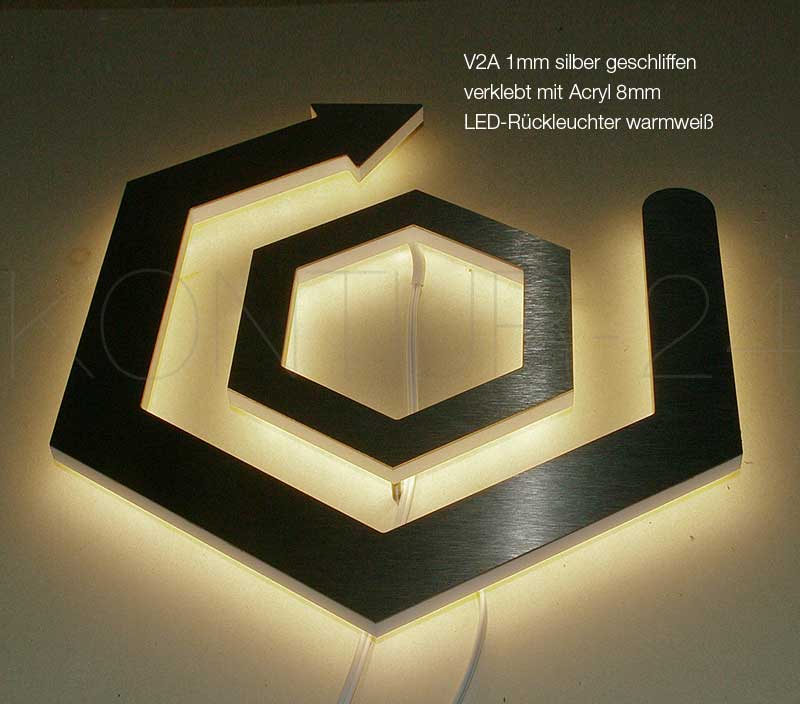 Leuchtbuchstaben Kombination Edelstahl & Acryl 8mm / LED-Rückleuchter - Bild 4