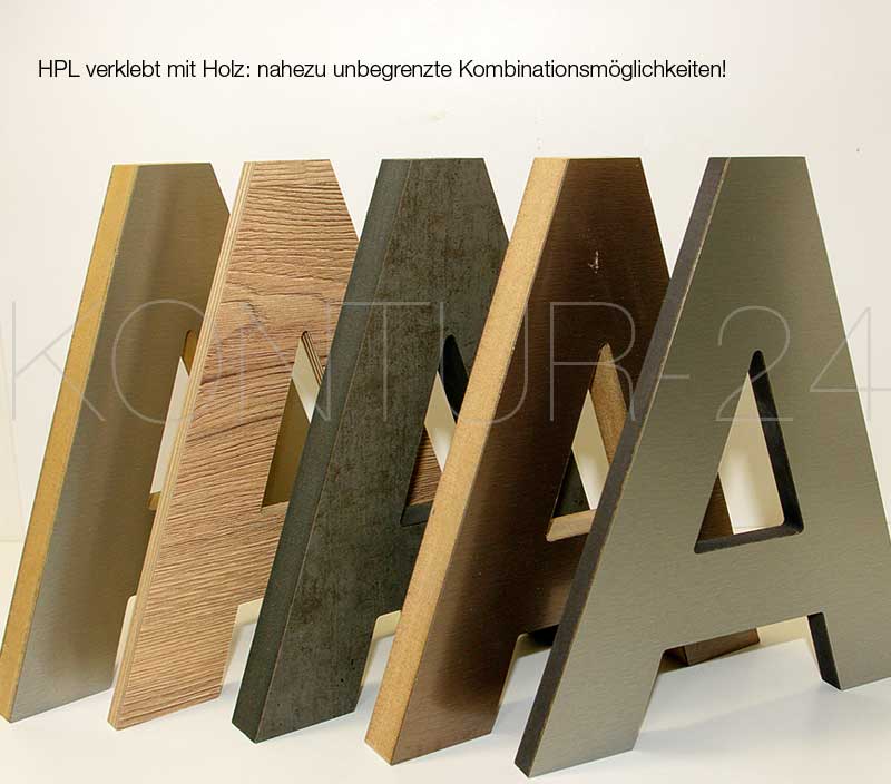 Leuchtbuchstaben Kombination HPL & Holz / LED-Rückleuchter