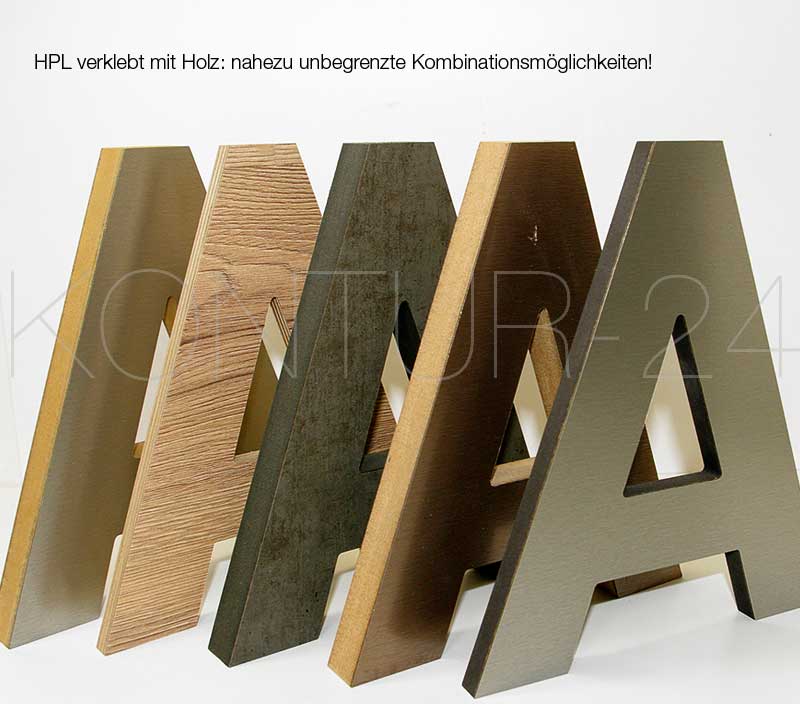Musterbuchstabe:A / HPL & Holz / 200mm / LED-Rückleuchter
