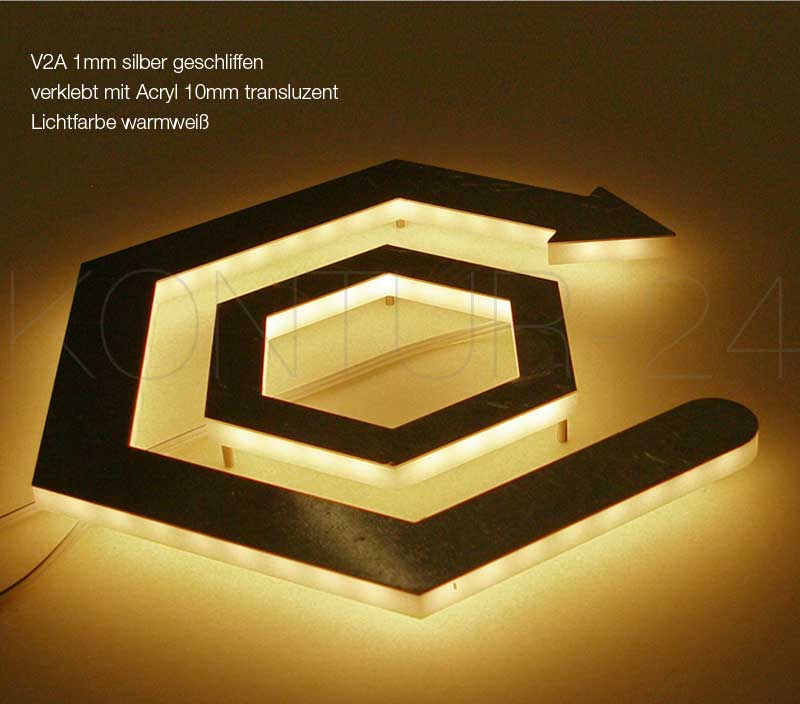 Leuchtbuchstaben Kombination Edelstahl & Acryl transluzent / LED-Rück-/Seitenleuchter - Bild 3