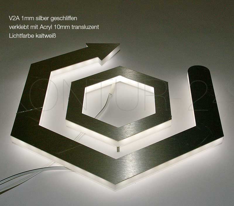 Leuchtbuchstaben Kombination Edelstahl & Acryl transluzent / LED-Rück-/Seitenleuchter - Bild 4