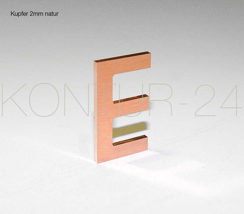 3D Kupferbuchstaben Kupfer 2mm natur / gefräst