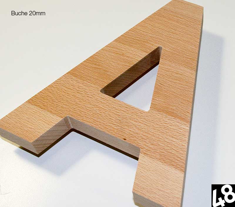 3D Holzbuchstaben Buche 1-Schicht 20mm / gefräst