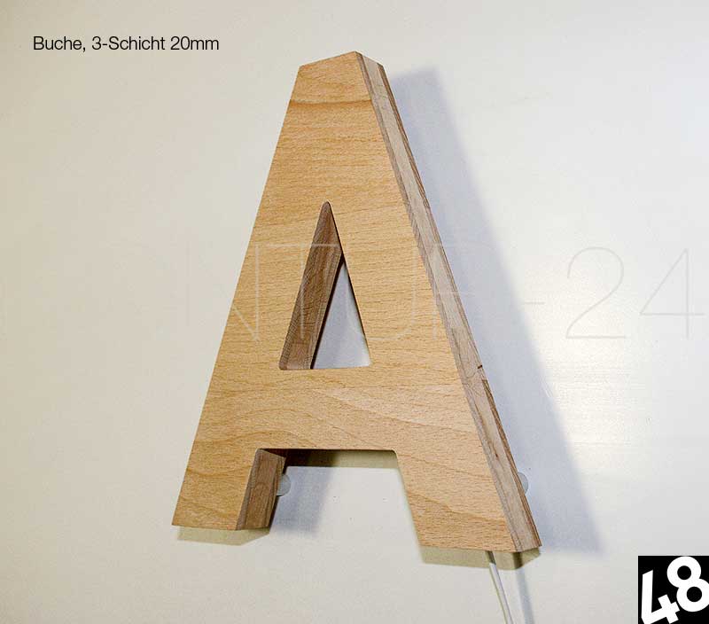 3D Holzbuchstaben Buche 3-Schicht 20mm / gefräst