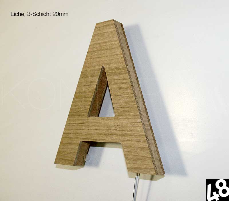 3D Holzbuchstaben Eiche 3-Schicht 20mm / gefräst