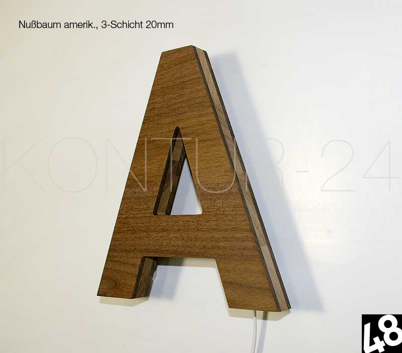 3D Holzbuchstaben Nußbaum 3-Schicht 20mm