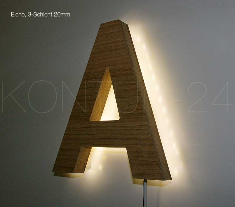Leuchtbuchstaben Holz Eiche 3-Schicht 20mm / LED-Rückleuchter - Bild 2