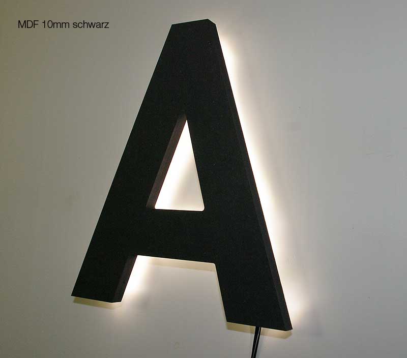 Leuchtbuchstaben Holz MDF schwarz / LED-Rückleuchter