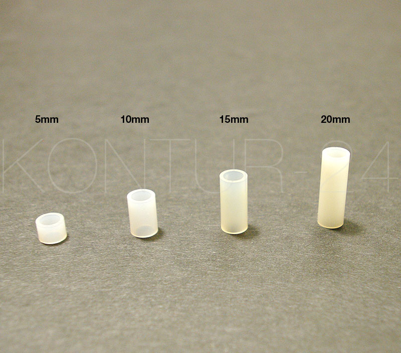 Distanzhülsen Kunststoff weiß transluzent / 7x10mm / VE = 10 St.