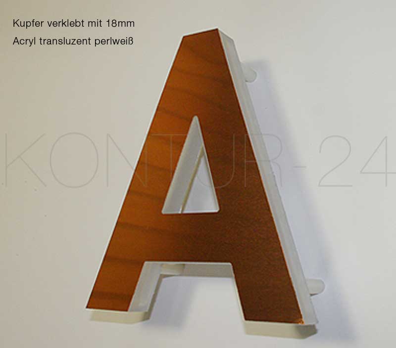 Leuchtbuchstaben Kombination Kupfer & Acryl transluzent / LED-Rück-/Seitenleuchter - Bild 1
