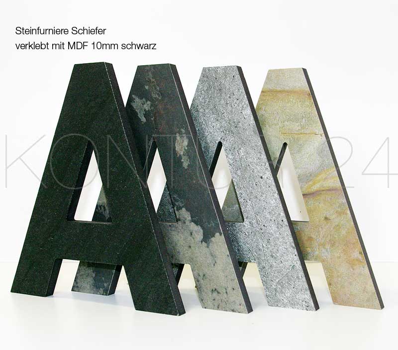 Schriftzug, Logo aus Steinfurnier & MDF