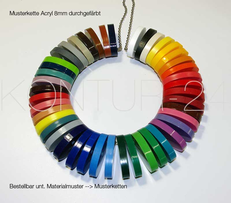 Musterkette für Acrylglas 8, 16, 30mm farbig