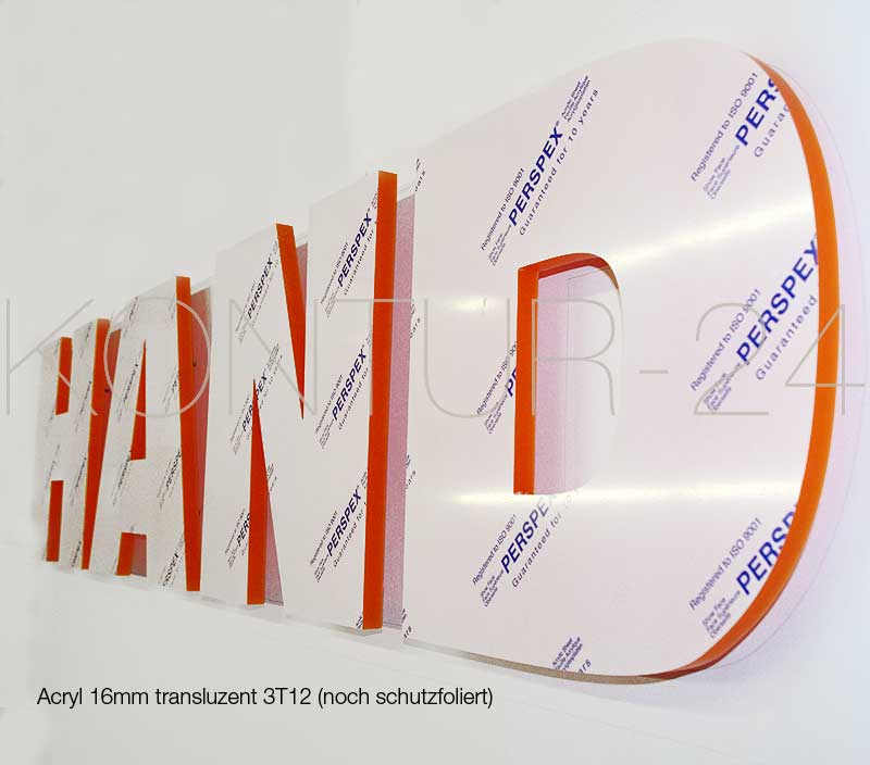 Schriftzug, Logo aus Acrylglas 18mm transluzent